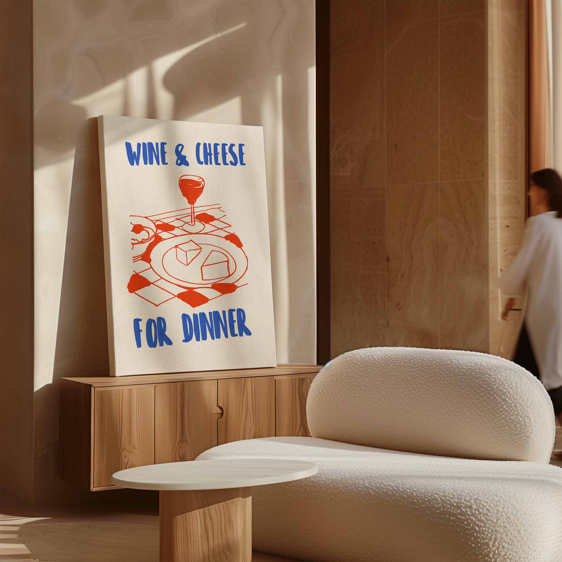 Avondje Wijn en Kaas Kunstwerk-canvas-dibond-plexiglas-wanddecoratie-WallArtistic