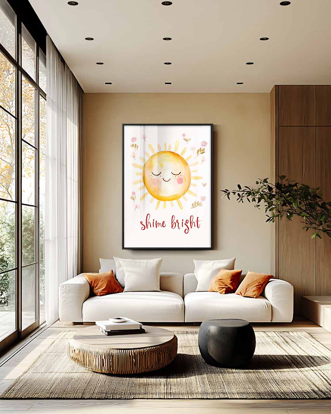 Stralende Zon Met Bloemen Kunstwerk-canvas-dibond-plexiglas-wanddecoratie-WallArtistic