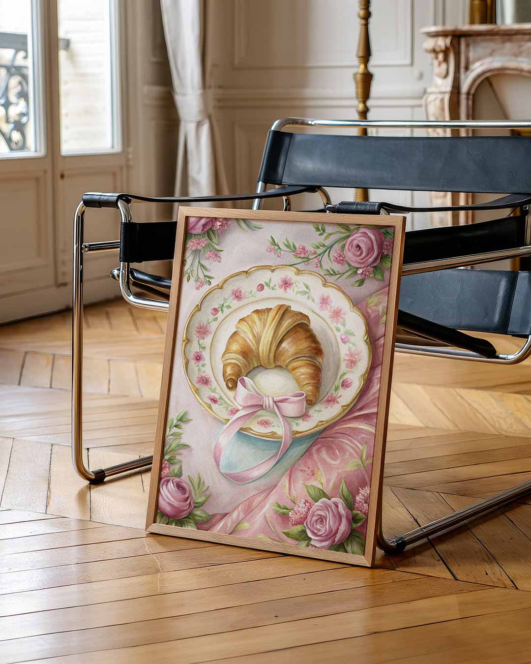 Romantische Bloemen en Croissant Poster
