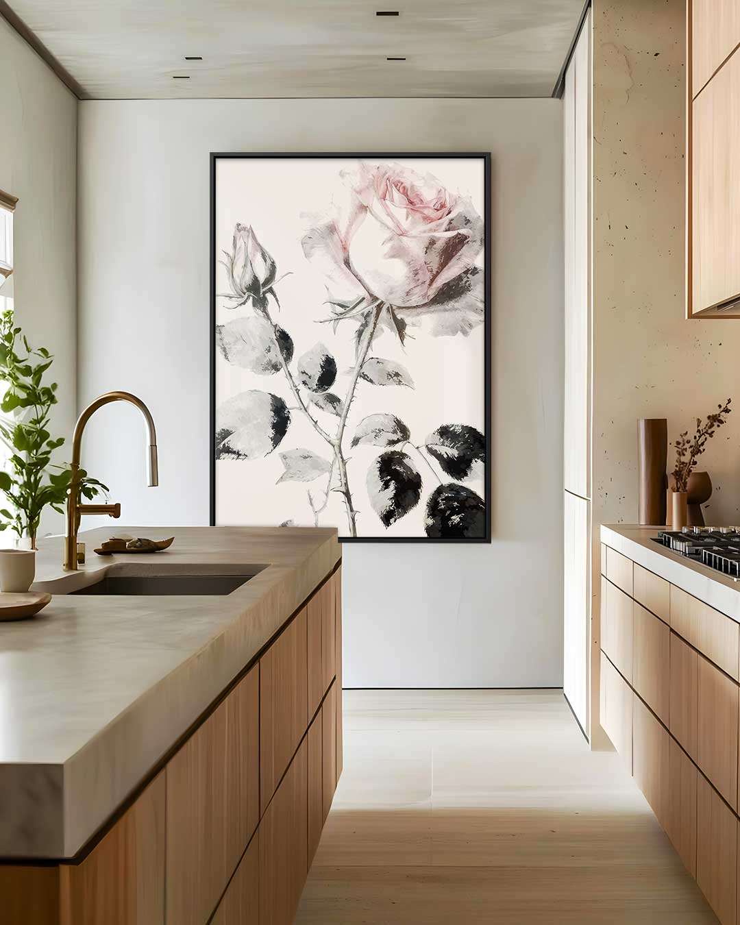 Elegante Roos in Pasteltinten Kunstwerk-canvas-dibond-plexiglas-wanddecoratie-WallArtistic