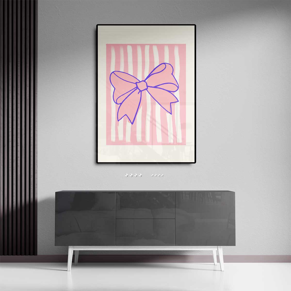 Speelse Strik op Roze Strepen Kunstwerk-canvas-dibond-plexiglas-wanddecoratie-WallArtistic
