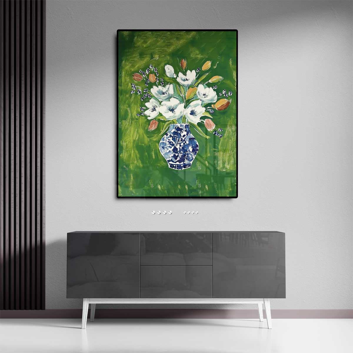 Bloemenpracht in Blauwe Vaas Kunstwerk-canvas-dibond-plexiglas-wanddecoratie-WallArtistic