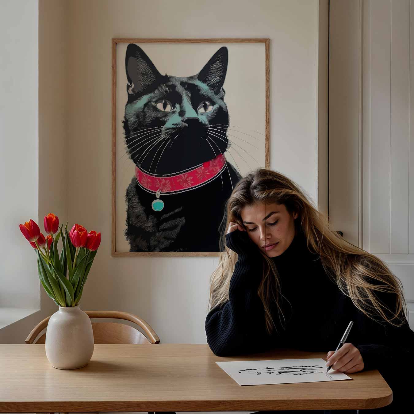 Stijlvolle Kattenposter met Rode Halsband Poster