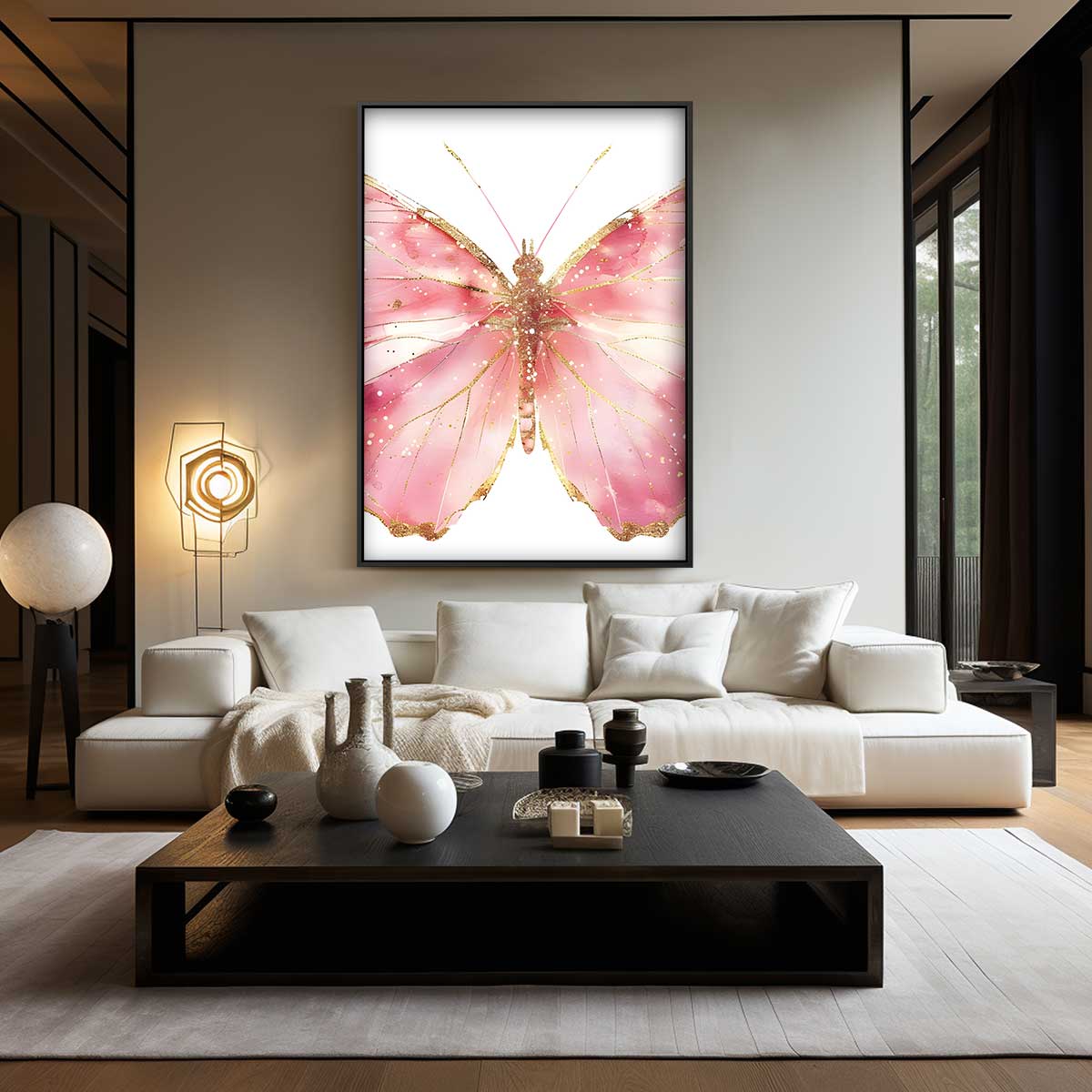Sprankelende Vlinder in Roze Kunstwerk-canvas-dibond-plexiglas-wanddecoratie-WallArtistic
