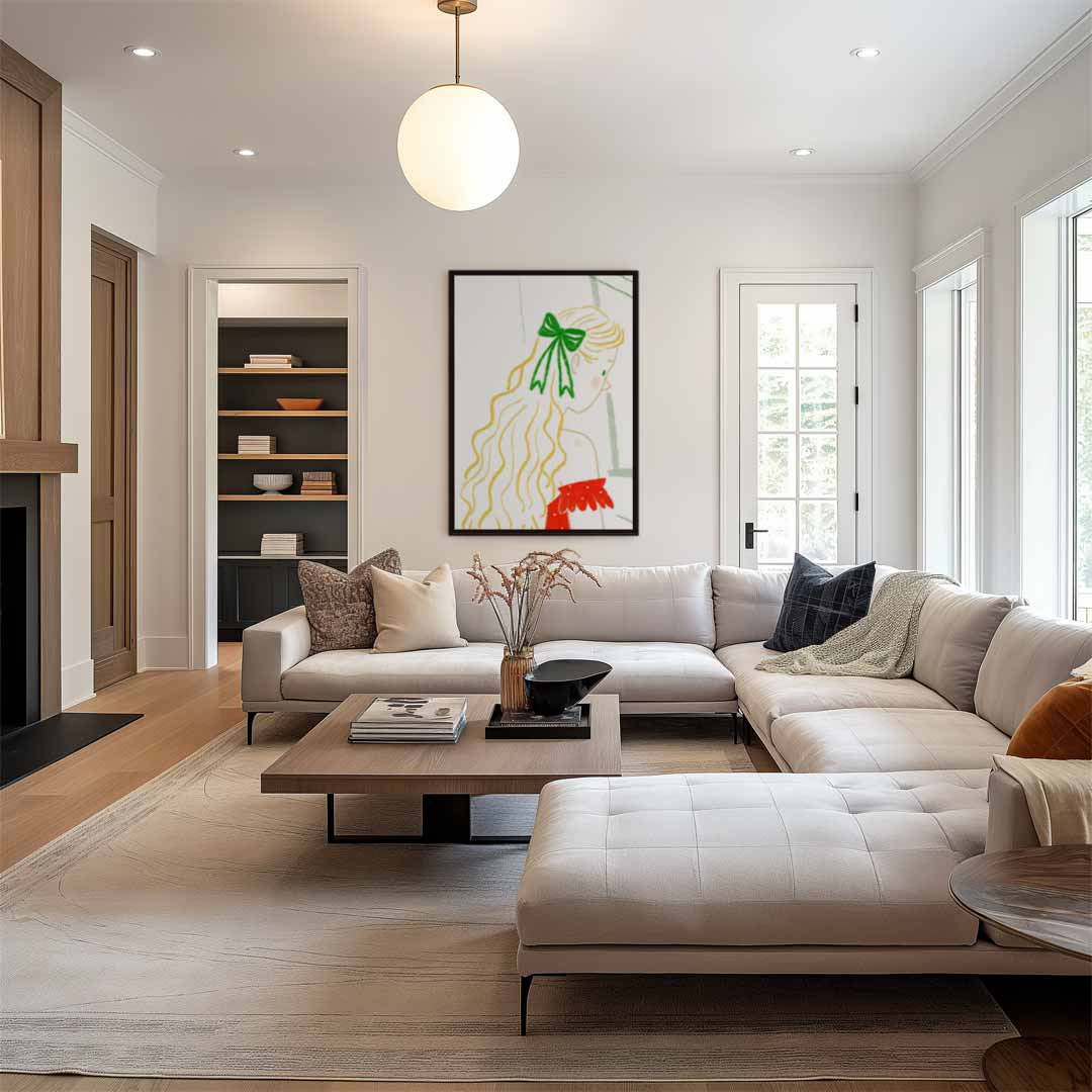 Meisje met Groene Strik Kunstwerk-canvas-dibond-plexiglas-wanddecoratie-WallArtistic