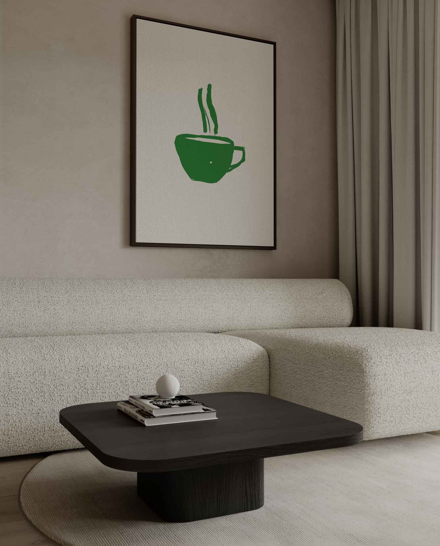 Groene Koffiekop Illustratie Kunstwerk-canvas-dibond-plexiglas-wanddecoratie-WallArtistic