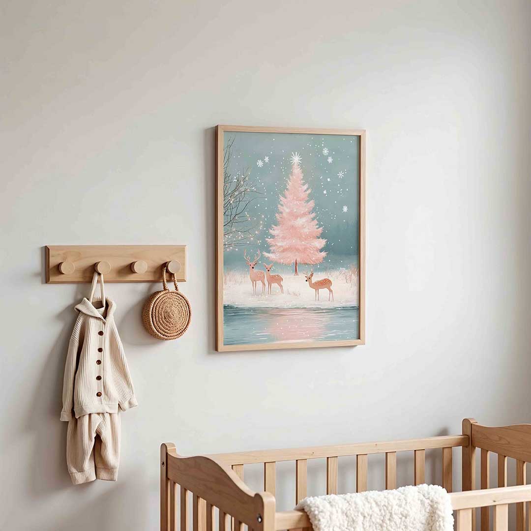 Herten en roze boom Poster