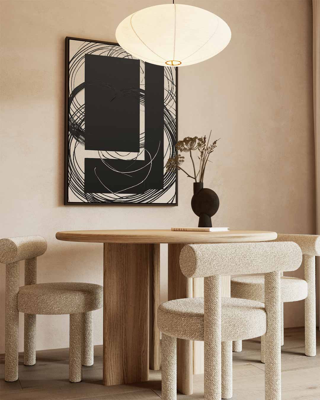 Abstracte Kringen in Zwart-Wit Kunstwerk-canvas-dibond-plexiglas-wanddecoratie-WallArtistic