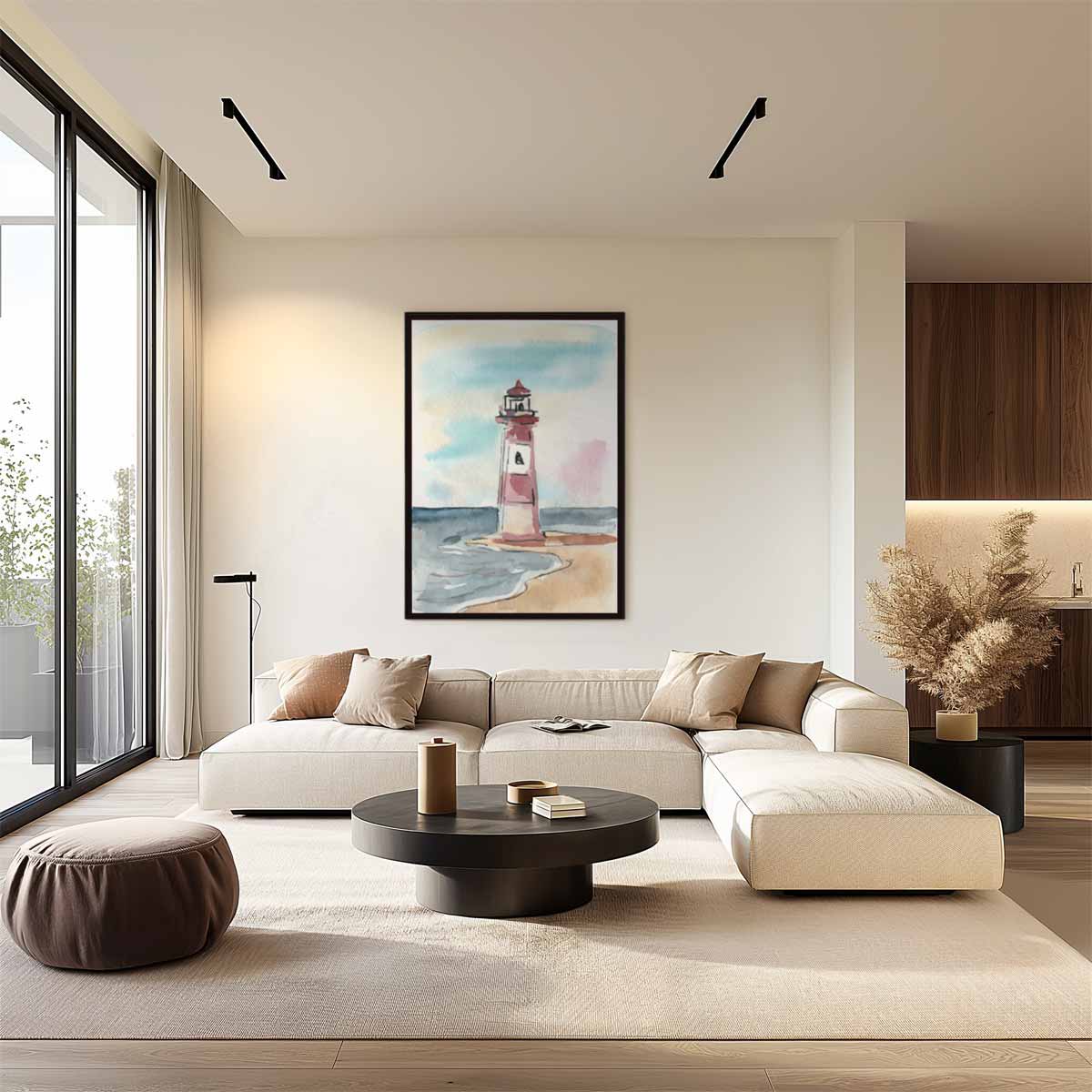 Schets van Vuurtoren aan Zee Kunstwerk-canvas-dibond-plexiglas-wanddecoratie-WallArtistic