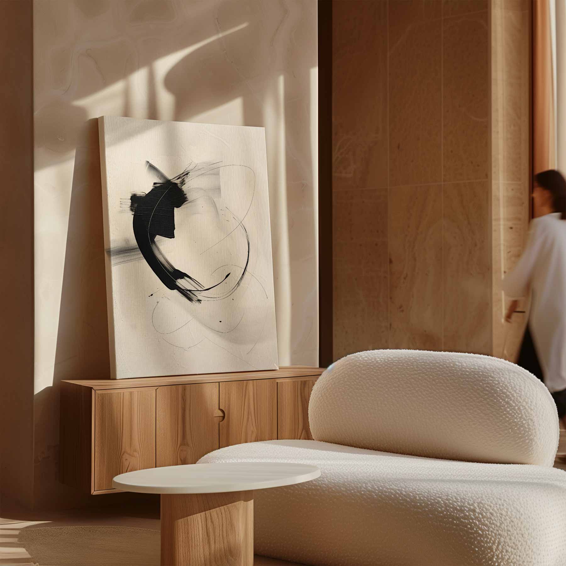 Dynamische Zwarte Streep Kunstwerk-canvas-dibond-plexiglas-wanddecoratie-WallArtistic