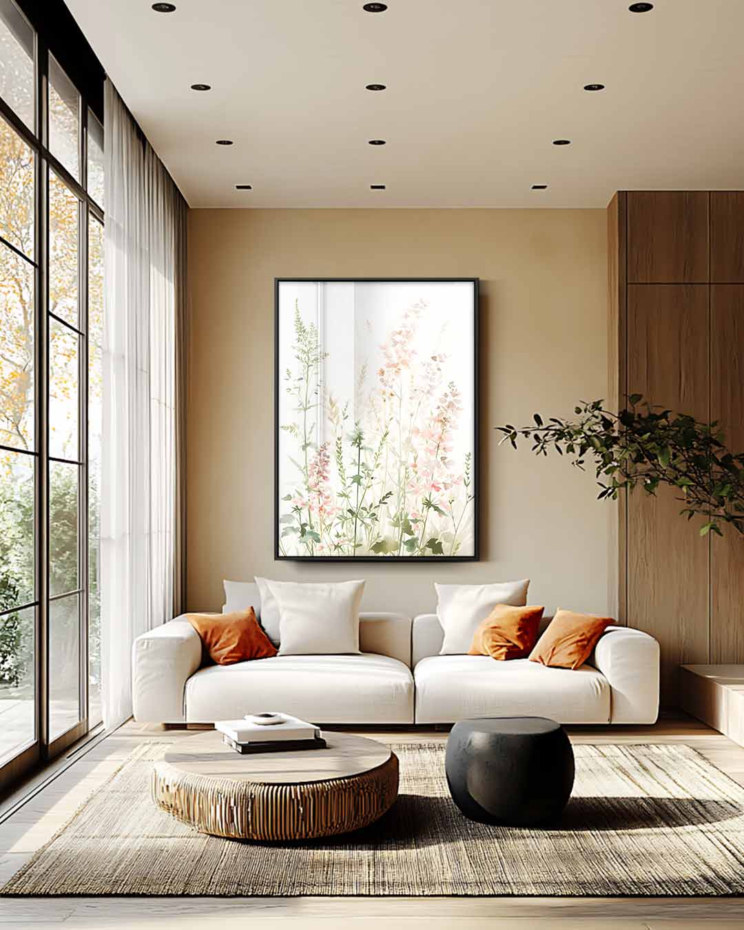 Zachte Bloemensilhouetten Kunstwerk-canvas-dibond-plexiglas-wanddecoratie-WallArtistic