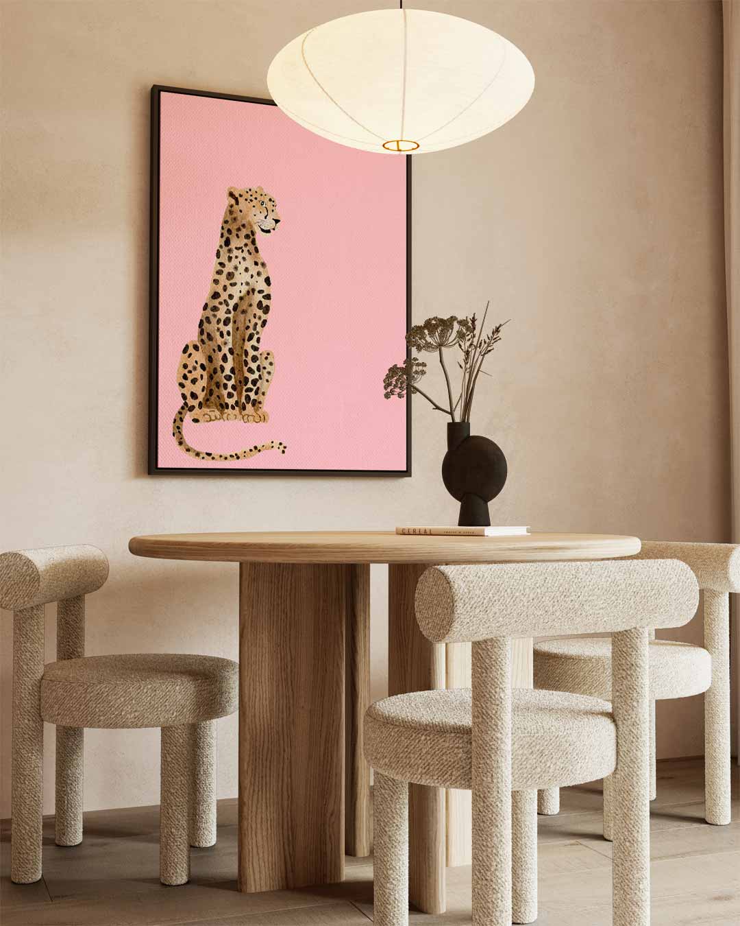 Elegante Luipaard op Roze Achtergrond Kunstwerk-canvas-dibond-plexiglas-wanddecoratie-WallArtistic