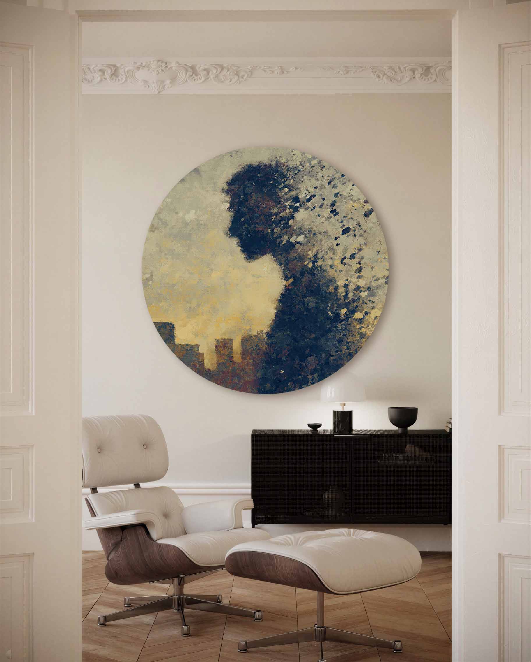 Silhouet met stadsachtergrond Muurcirkel