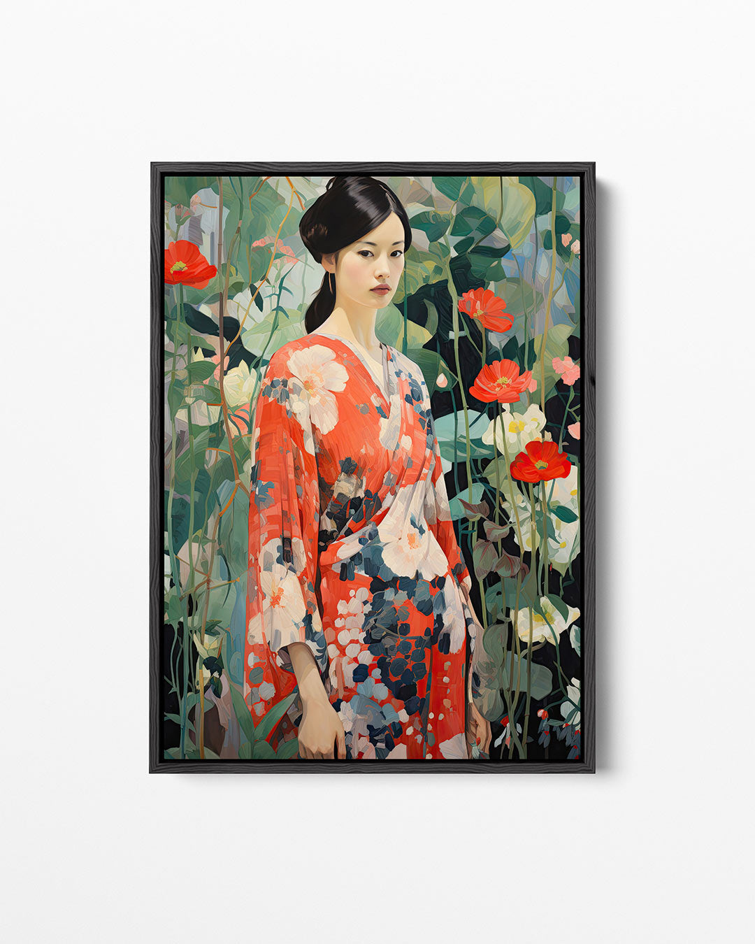 Vrouw in bloemen Kunstwerk