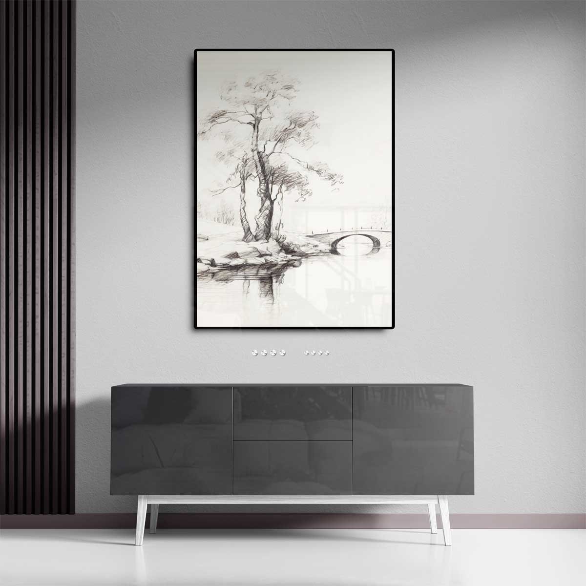 Elegante Boslandschap Schets Kunstwerk-canvas-dibond-plexiglas-wanddecoratie-WallArtistic