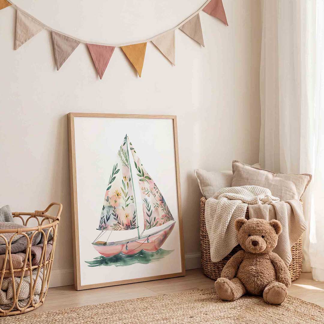 Zeilboot met bloemen Poster