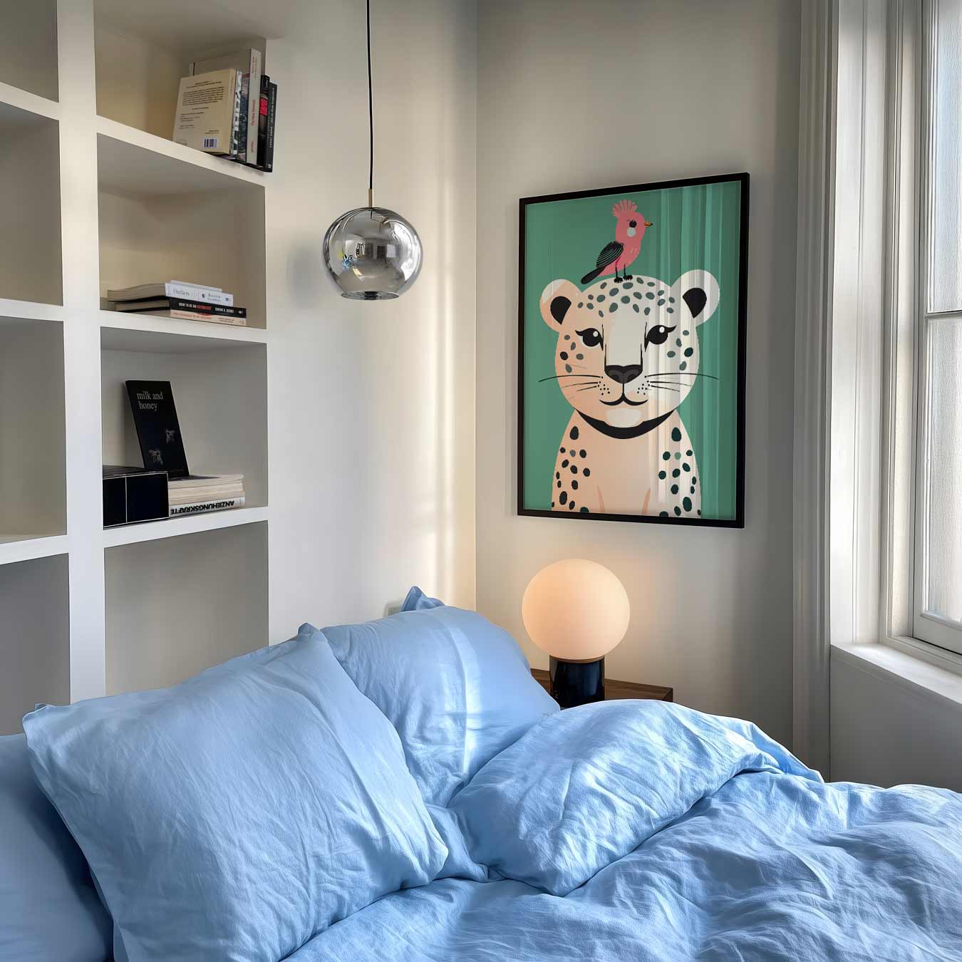 Vrolijke Luipaard en Vogel Poster-WallArtistic