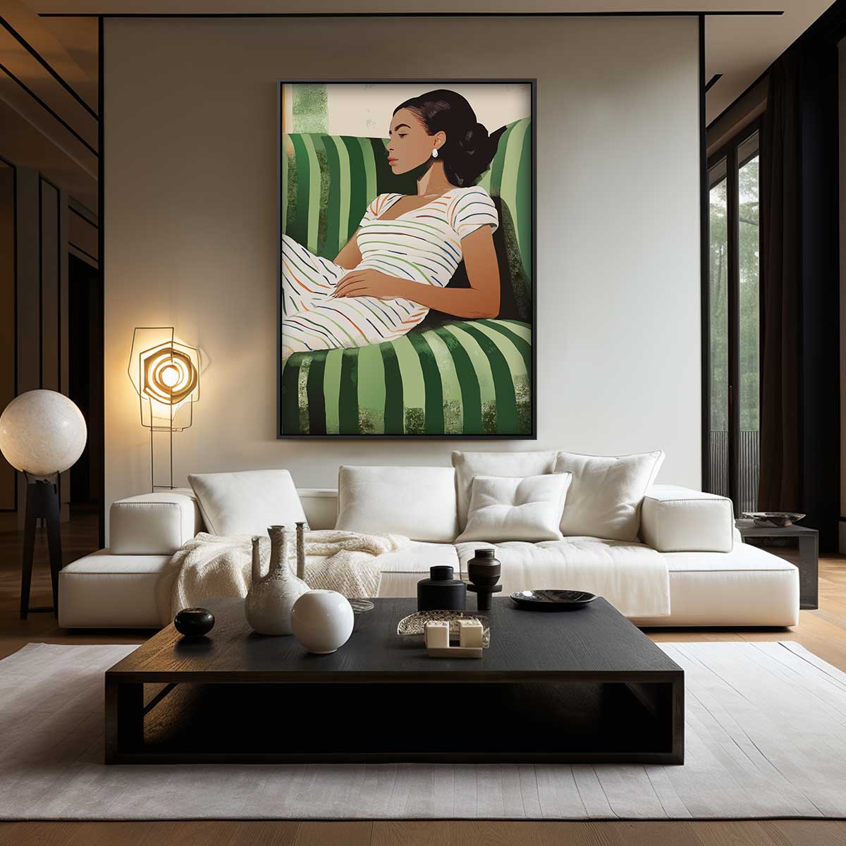 Relax op Groene Strepen Kunstwerk-canvas-dibond-plexiglas-wanddecoratie-WallArtistic