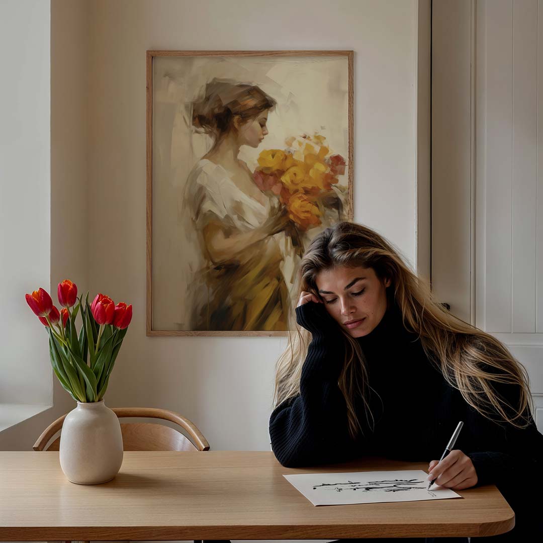 Zachte Dromer met Bloemen Poster-WallArtistic