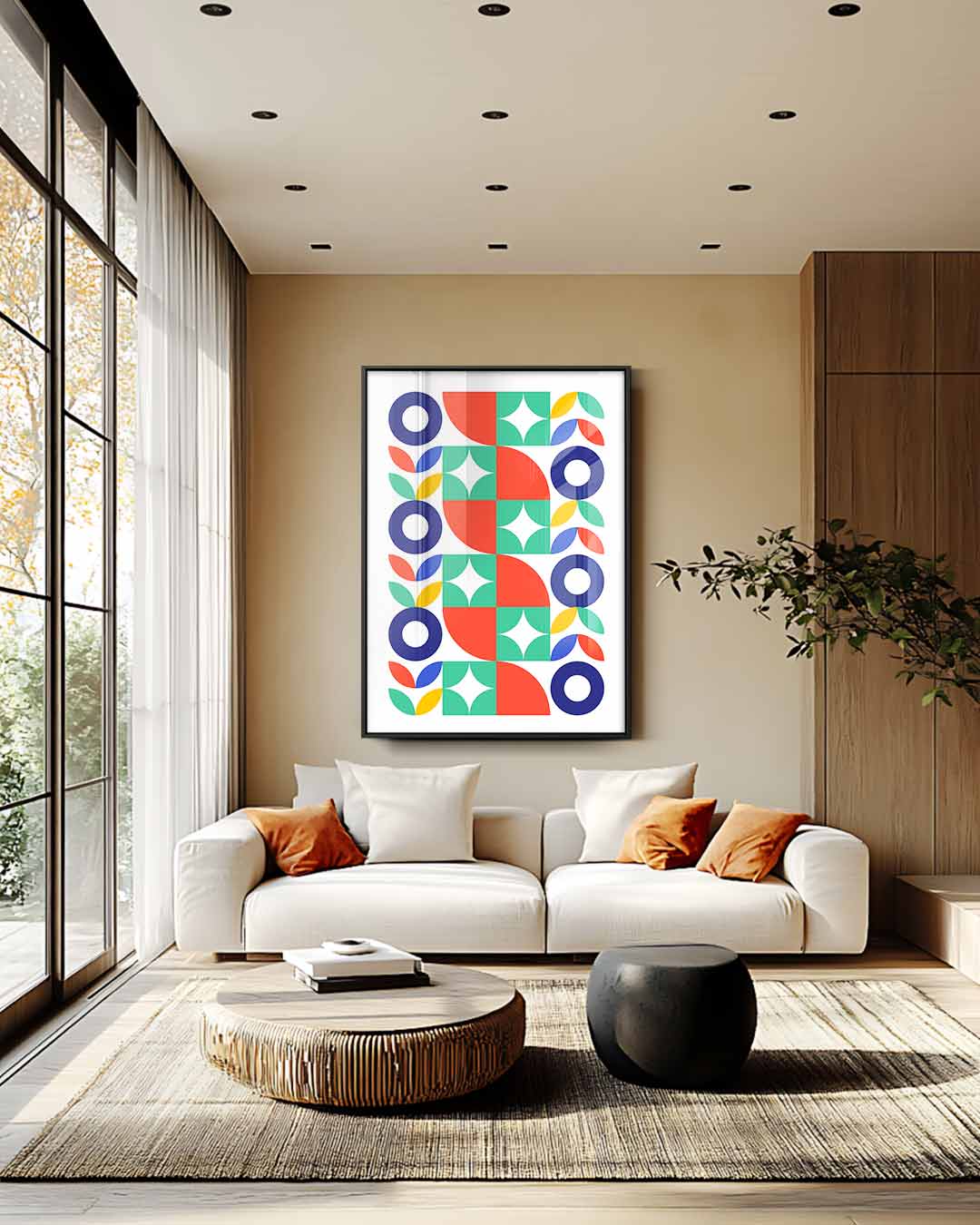 Kleurrijke Geometrische Harmonie Kunstwerk-canvas-dibond-plexiglas-wanddecoratie-WallArtistic