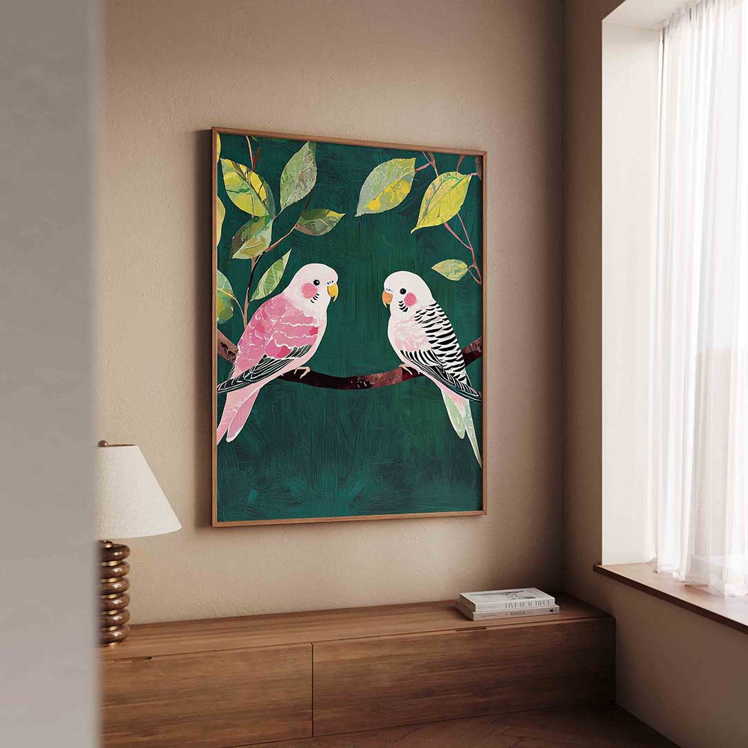 Parkieten op tak Poster
