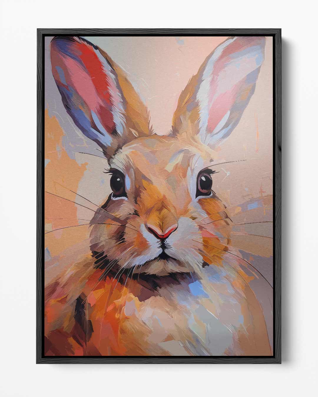 Schilderij van een nieuwsgierige haas Kunstwerk-canvas-dibond-plexiglas-wanddecoratie-WallArtistic