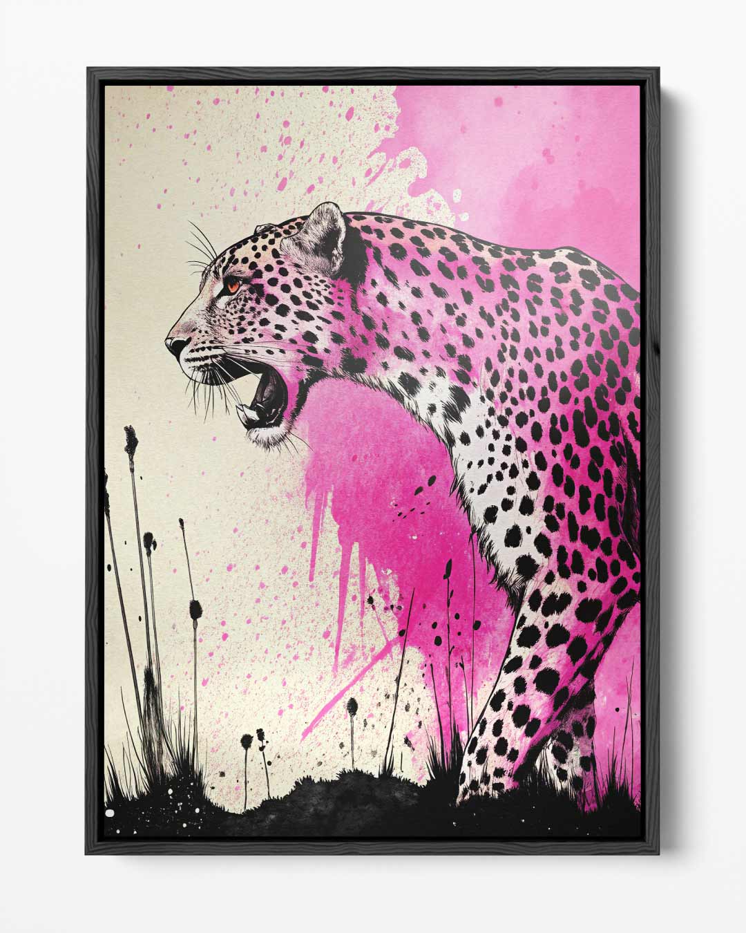 Roze Luipaard Expressie Kunstwerk-canvas-dibond-plexiglas-wanddecoratie-WallArtistic