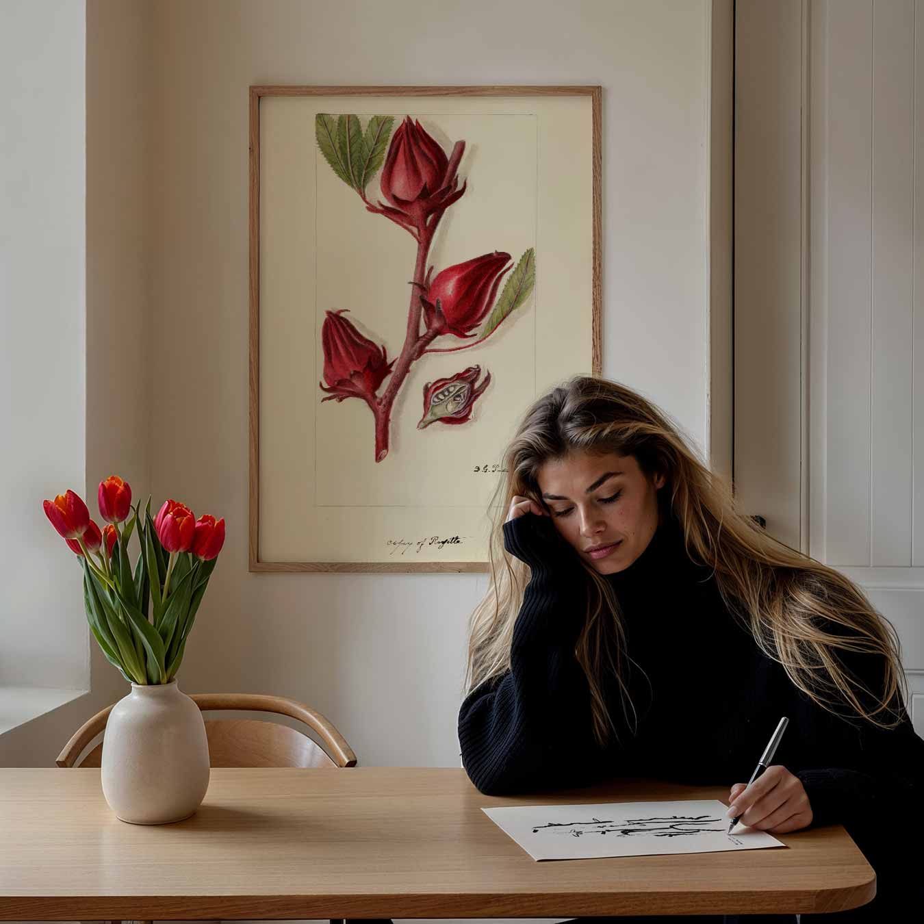 Botanische Kunstposter met Hibiscusbloem Poster