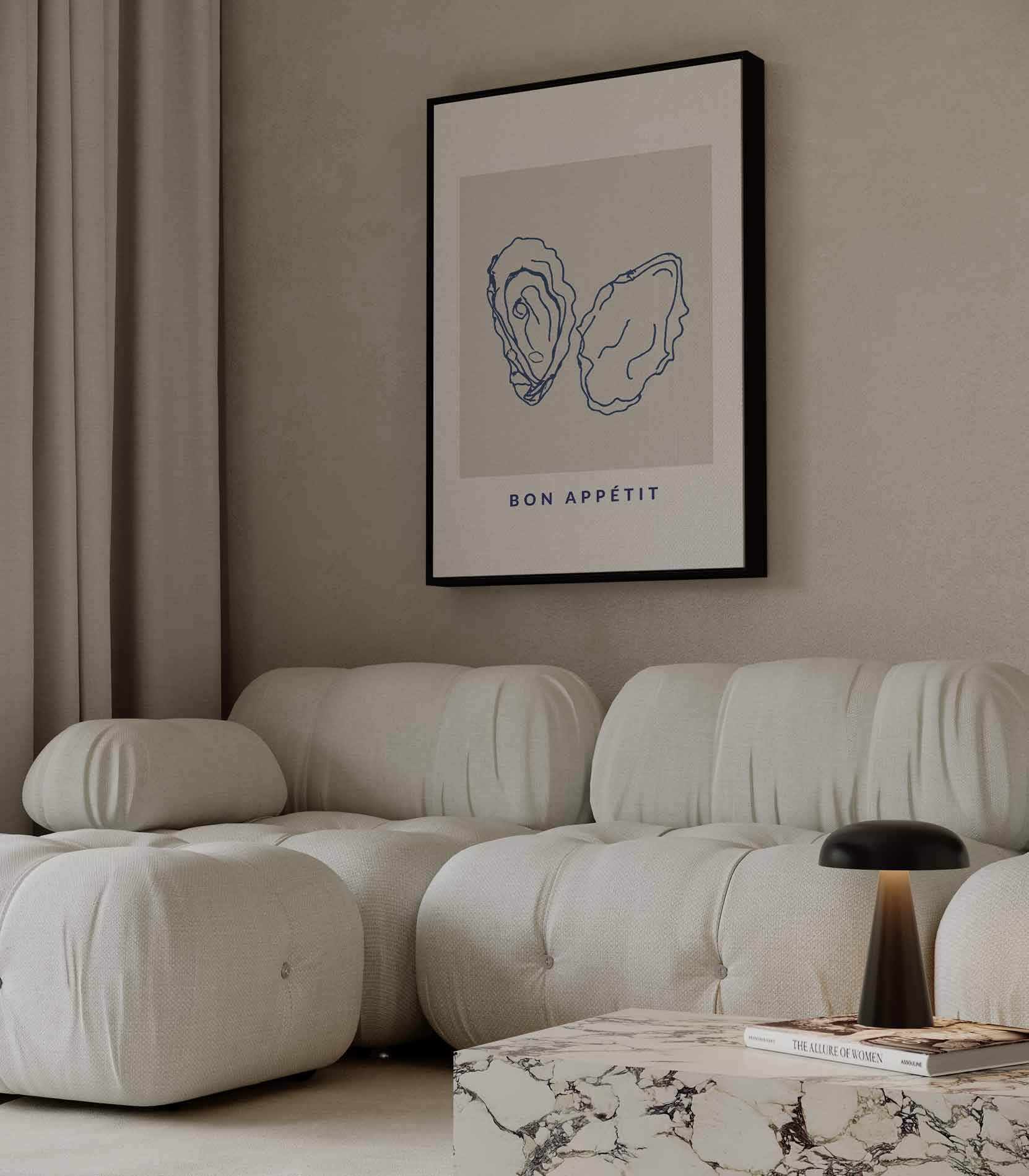 Stijlvolle Oester Illustratie Kunstwerk-canvas-dibond-plexiglas-wanddecoratie-WallArtistic