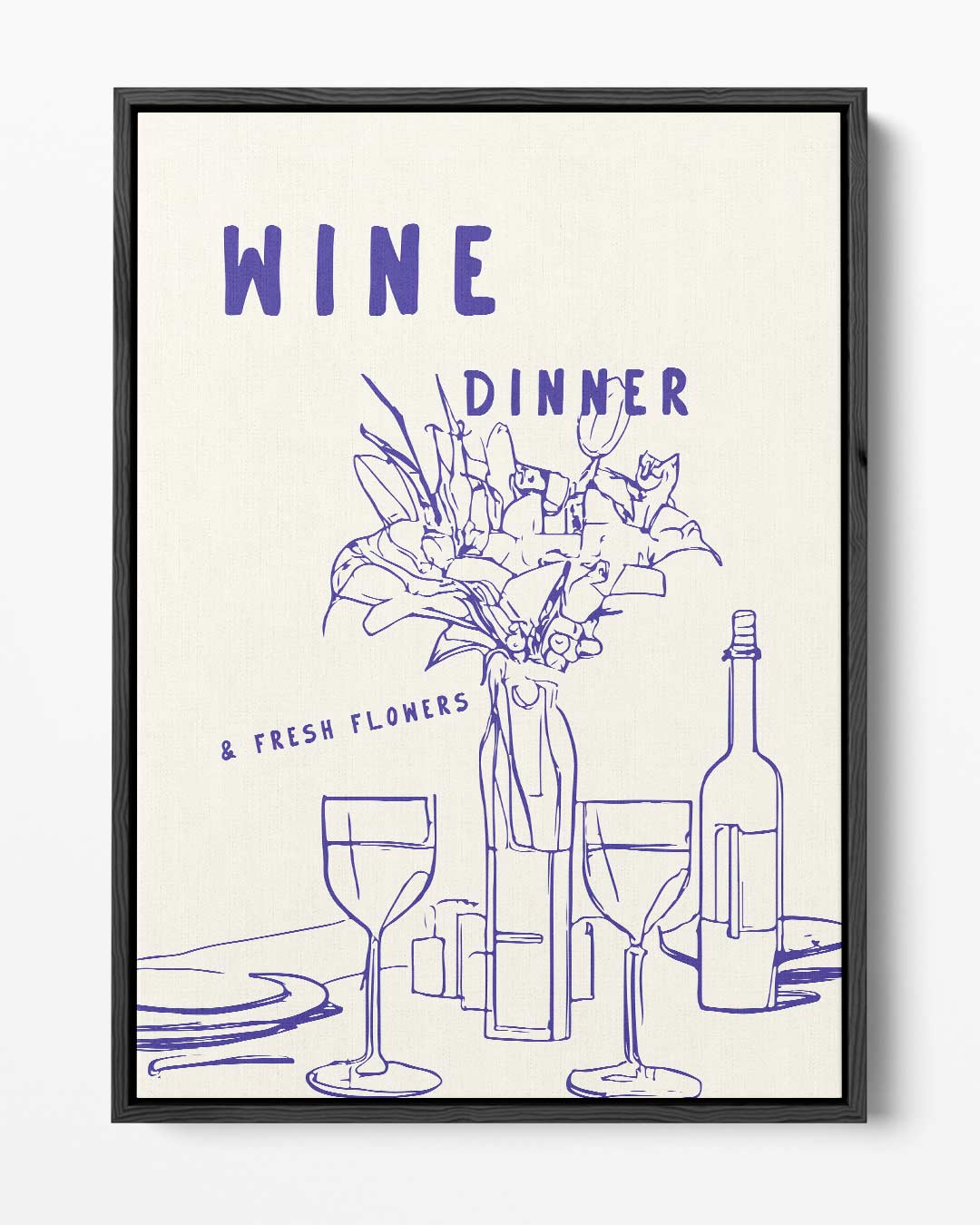 Wijn en Bloemen Diner Illustratie Kunstwerk-canvas-dibond-plexiglas-wanddecoratie-WallArtistic