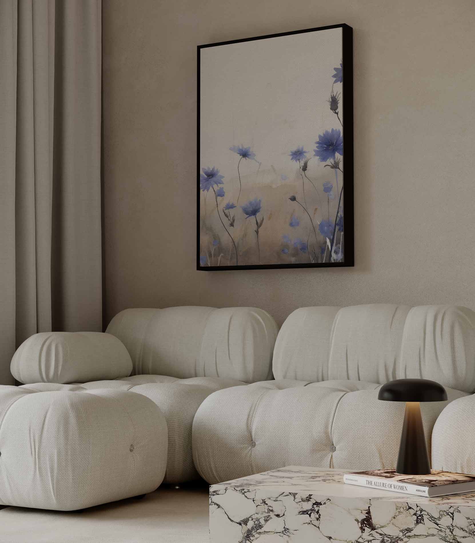 Blauwe Bloemen in Zachte Aquarel Kunstwerk-canvas-dibond-plexiglas-wanddecoratie-WallArtistic