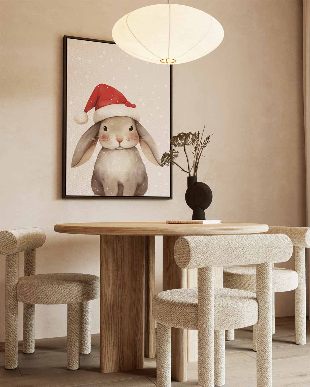 Kerstkonijn met Rood Mutsje Kunstwerk-canvas-dibond-plexiglas-wanddecoratie-WallArtistic