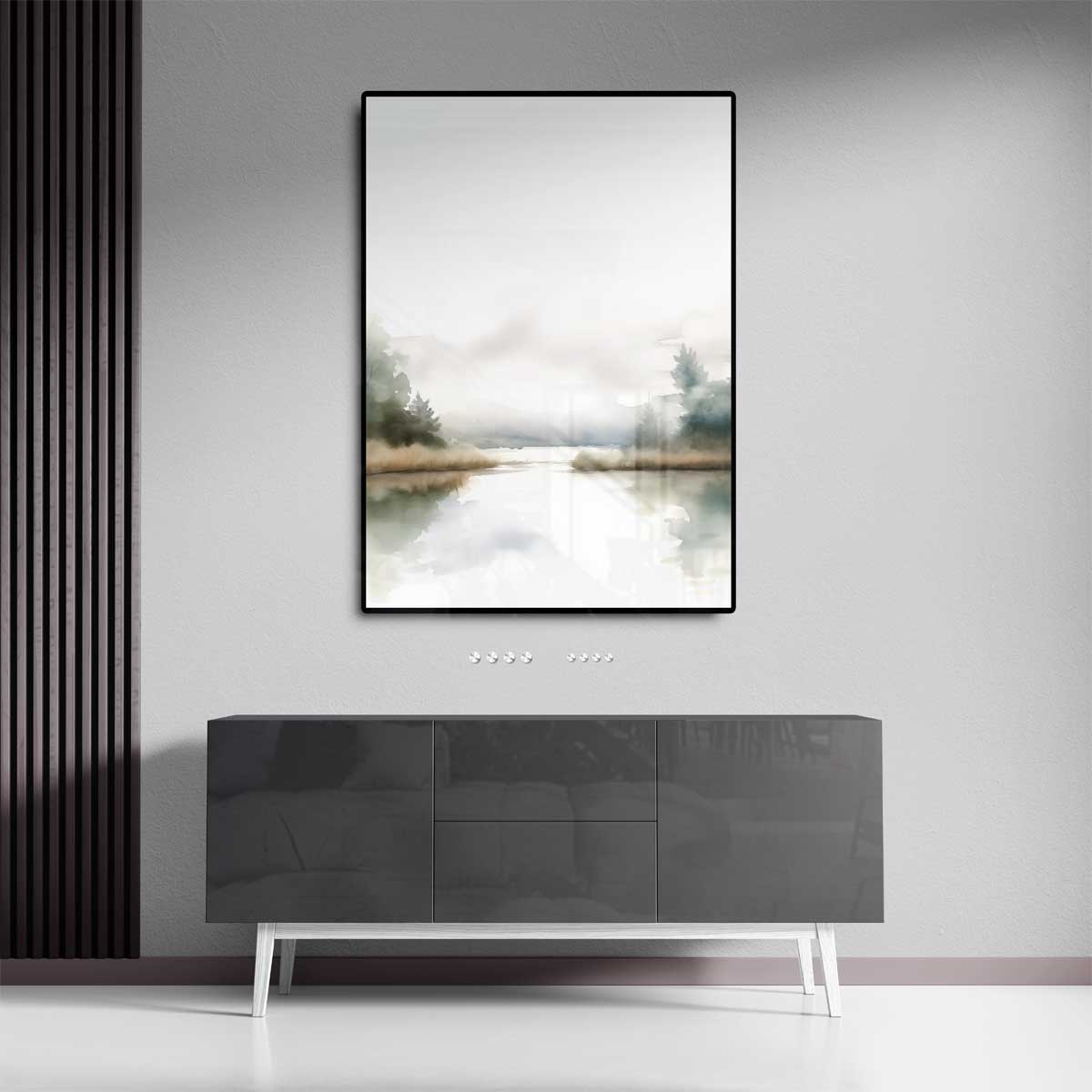 Sereen Landschap in Aquarel Kunstwerk-canvas-dibond-plexiglas-wanddecoratie-WallArtistic