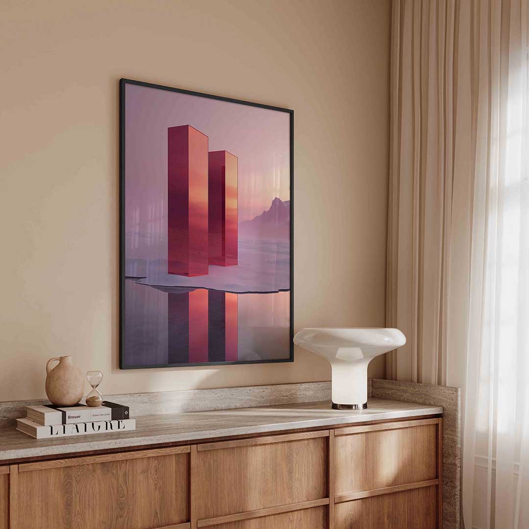 Roze pilaren in landschap Poster