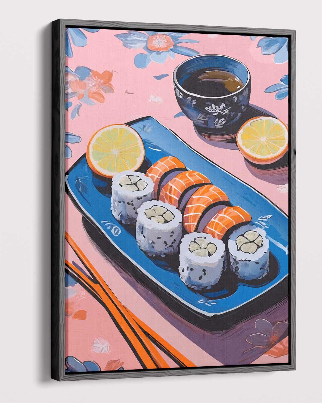 Sushi Stilleven op Bloemenachtergrond Kunstwerk-canvas-dibond-plexiglas-wanddecoratie-WallArtistic
