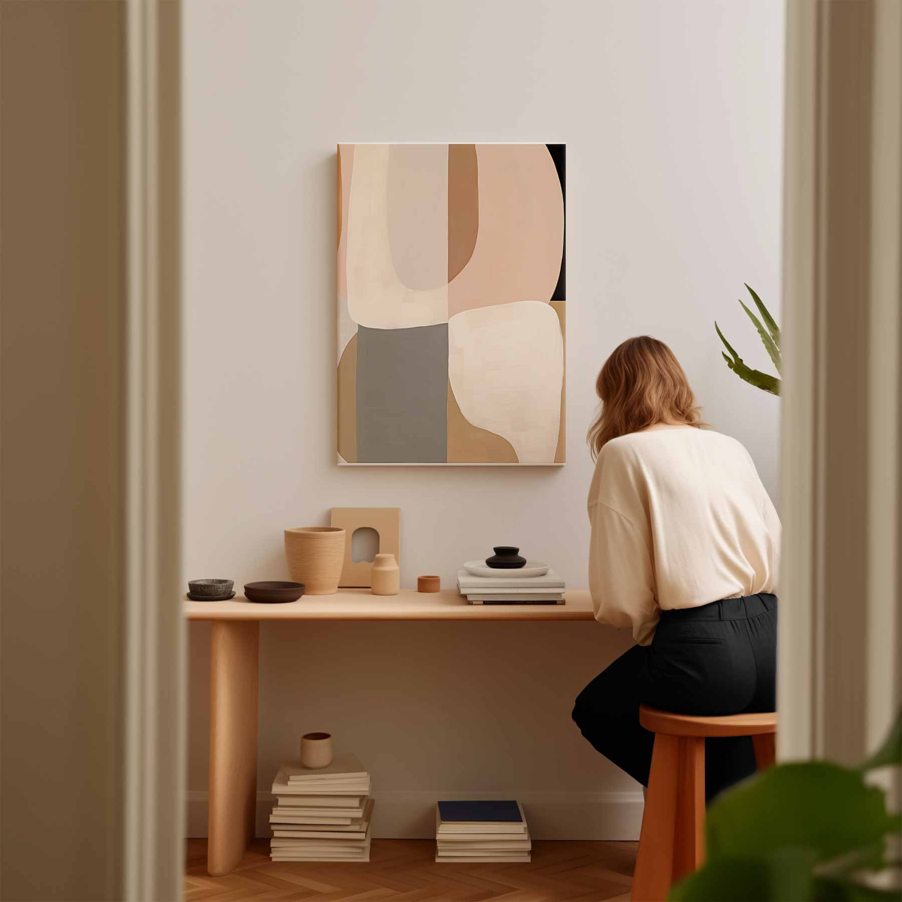 Minimalistische Abstractie in Aardetinten Kunstwerk-canvas-dibond-plexiglas-wanddecoratie-WallArtistic