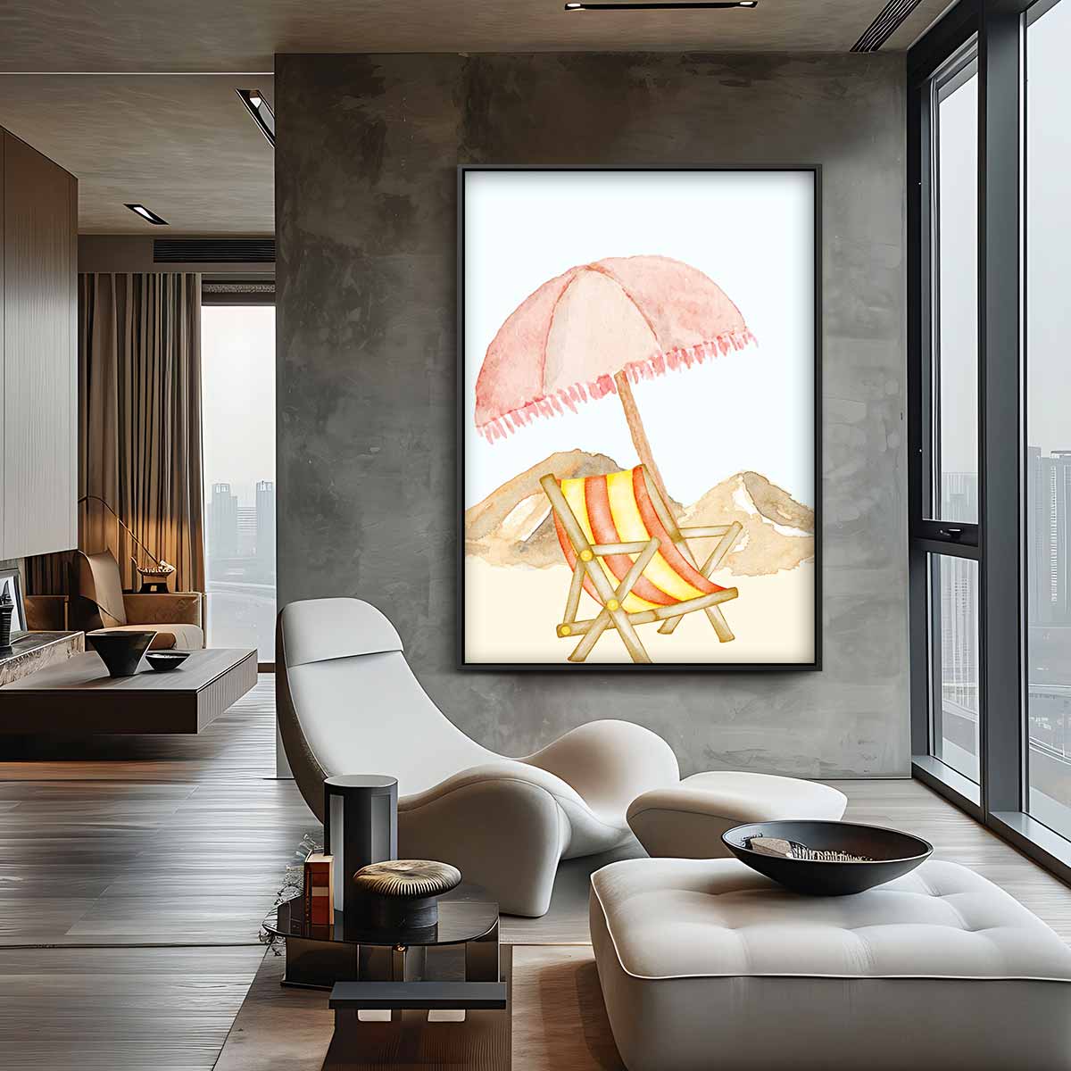 Zomerse Stranddag Aquarel Kunstwerk-canvas-dibond-plexiglas-wanddecoratie-WallArtistic