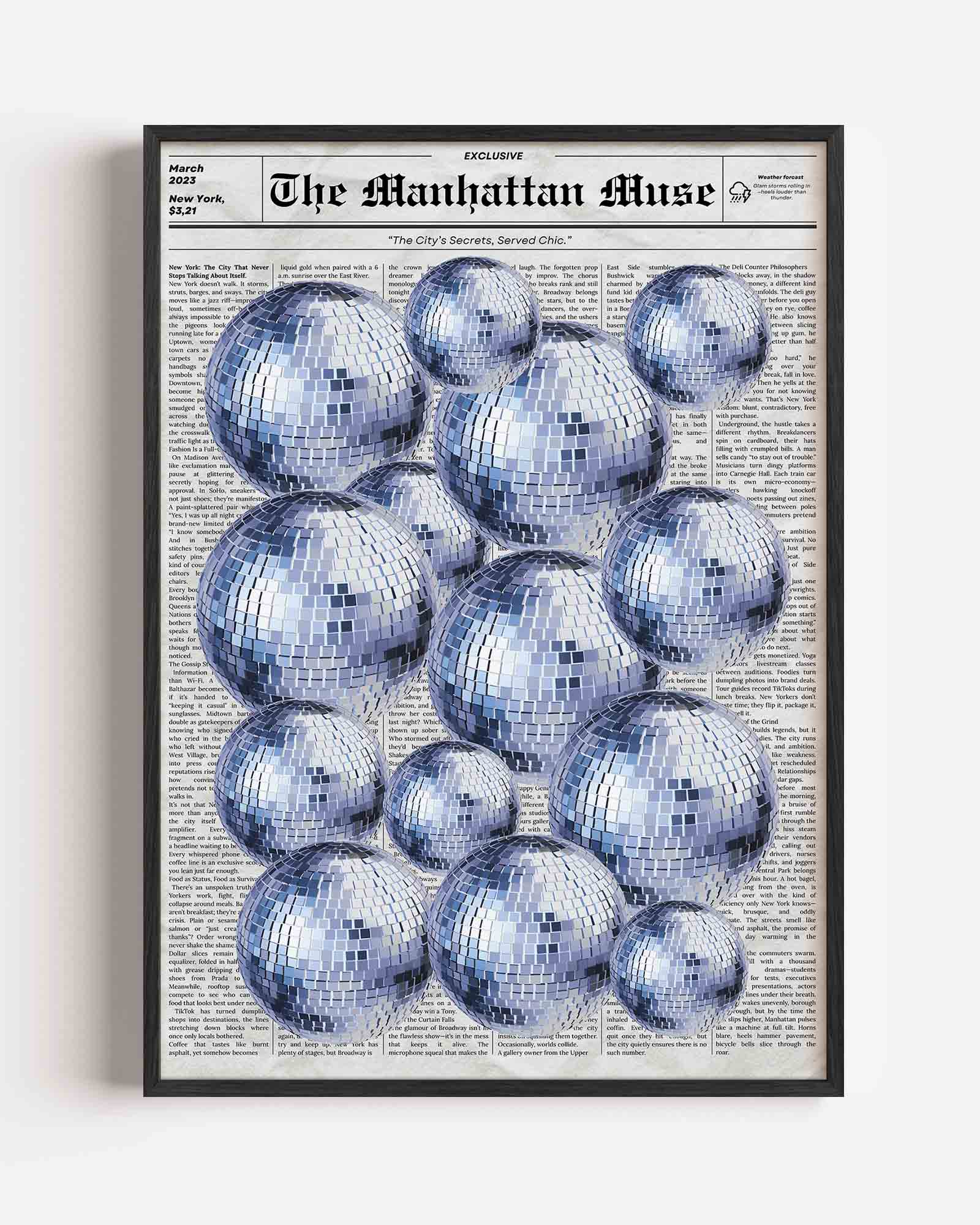 Disco ball en krantenachtergrond Poster