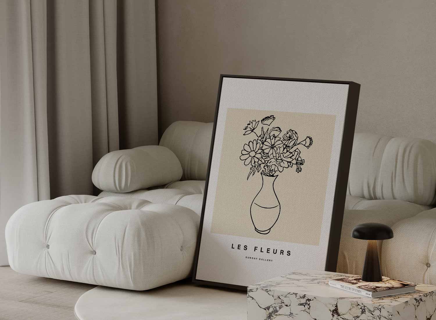 Les Fleurs Lijntekening Kunstwerk-canvas-dibond-plexiglas-wanddecoratie-WallArtistic