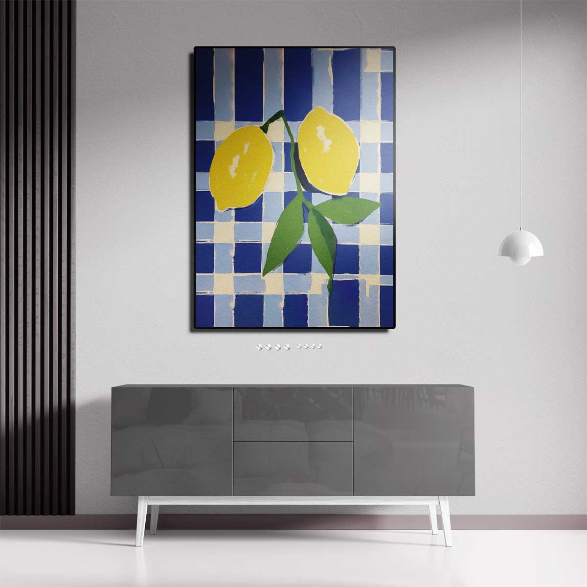 Zonnige Citroenen op Blauwe Schachtdoeken Kunstwerk-canvas-dibond-plexiglas-wanddecoratie-WallArtistic