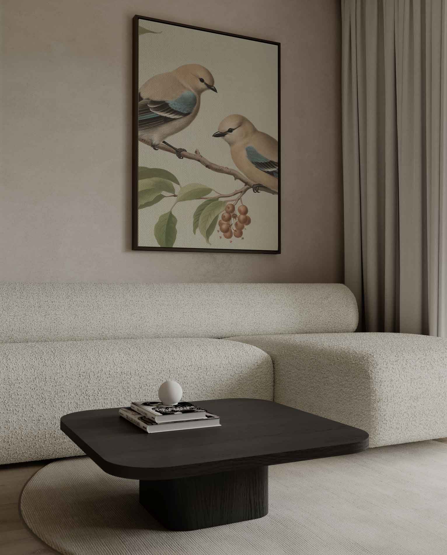 Twee Vogelvriendjes op een Tak Kunstwerk-canvas-dibond-plexiglas-wanddecoratie-WallArtistic
