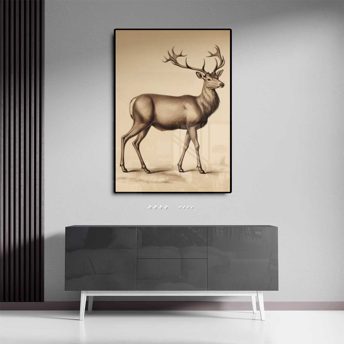 Elegante Hert in Potlood Kunstwerk-canvas-dibond-plexiglas-wanddecoratie-WallArtistic