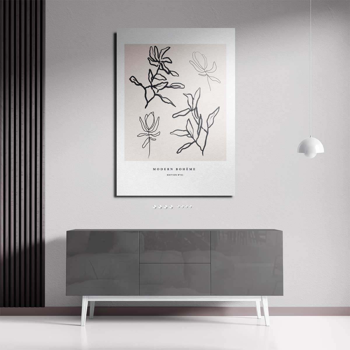 Moderne Boho Lijntekening Bloemen Kunstwerk-canvas-dibond-plexiglas-wanddecoratie-WallArtistic