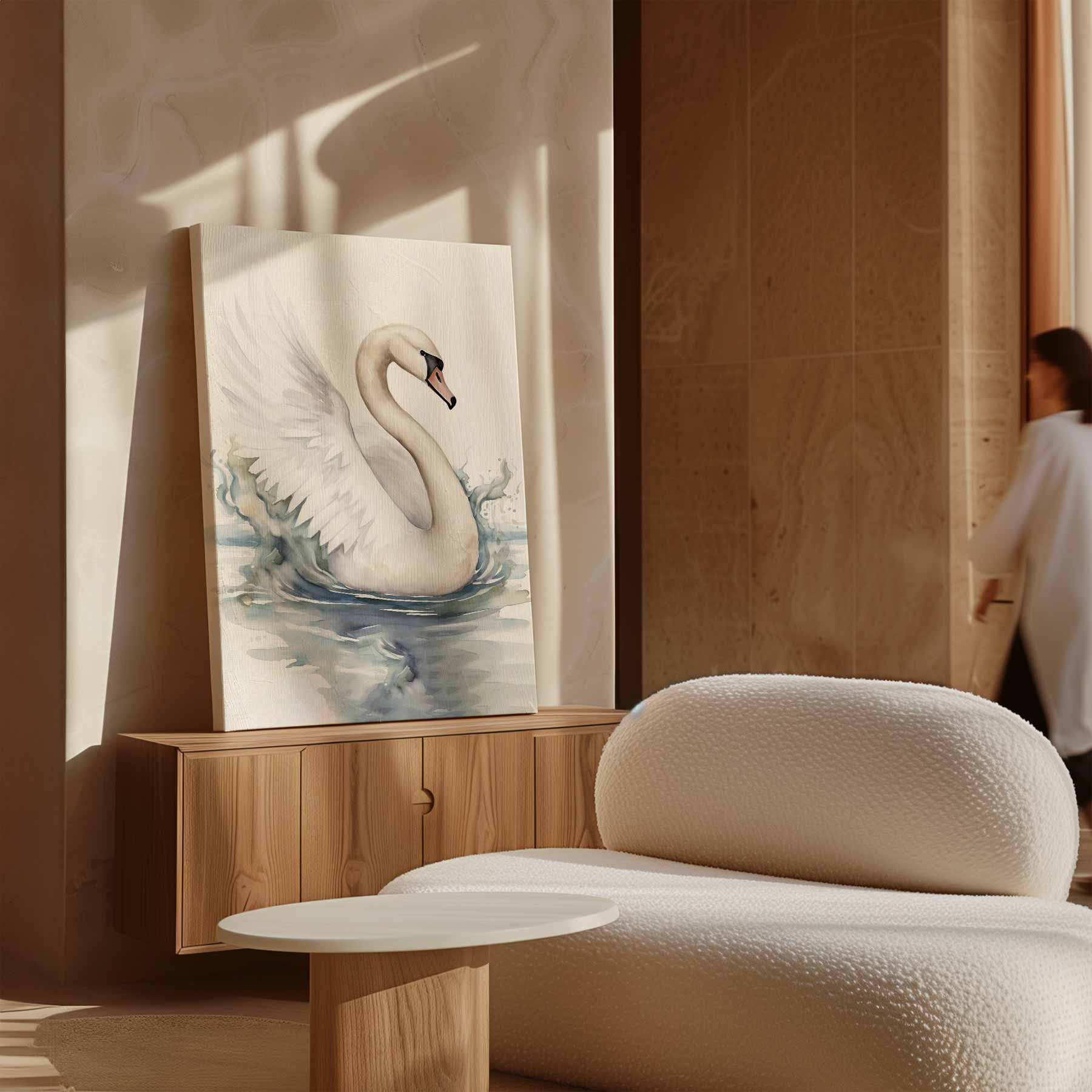 Elegante Zwaan in Beweging Kunstwerk-canvas-dibond-plexiglas-wanddecoratie-WallArtistic