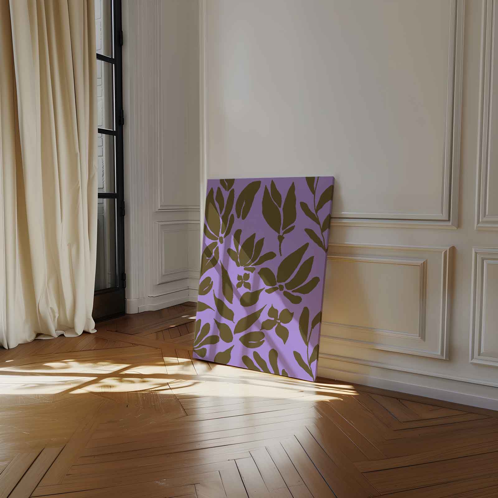 Bloemendans in Bruin en Lavendel Kunstwerk-canvas-dibond-plexiglas-wanddecoratie-WallArtistic