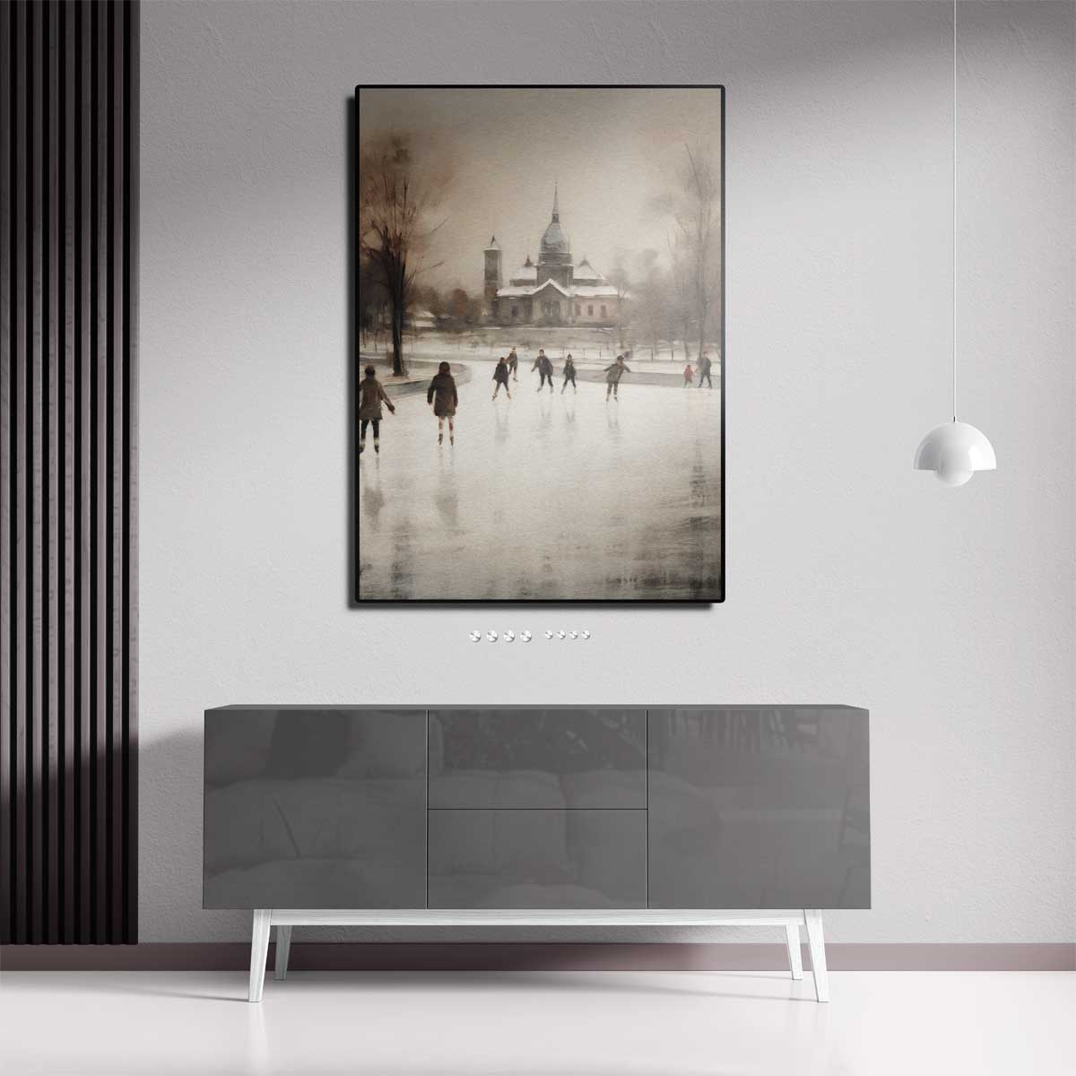 Winterse Schaatspret Kunstwerk-canvas-dibond-plexiglas-wanddecoratie-WallArtistic