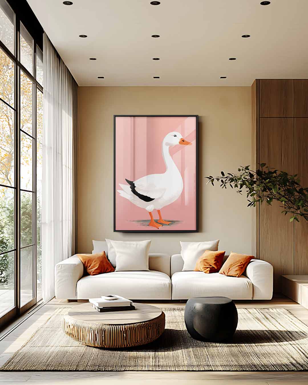 Stijlvolle Witte Gans Illustratie Kunstwerk-canvas-dibond-plexiglas-wanddecoratie-WallArtistic