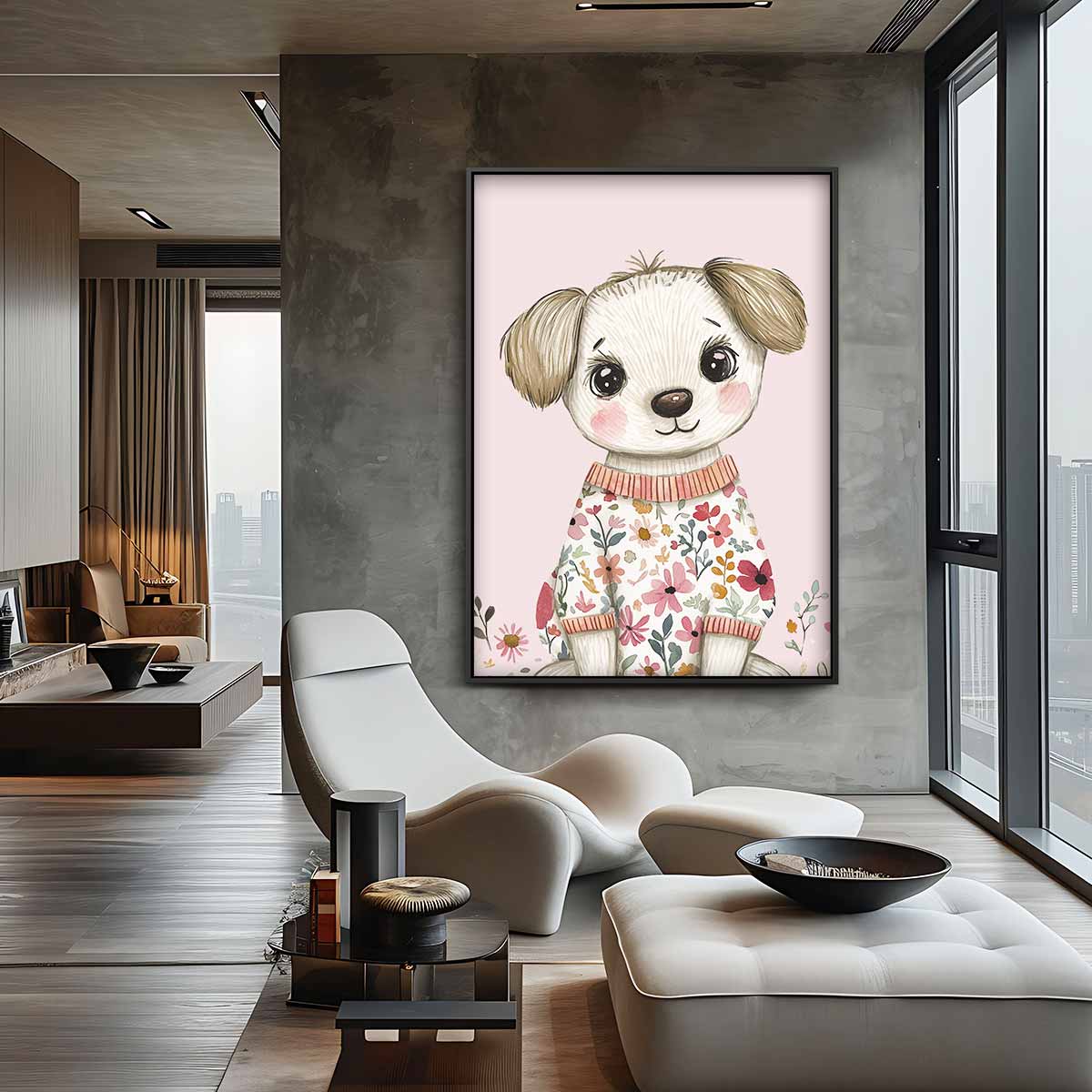 Schattig Bloemenhondje Kunstwerk-canvas-dibond-plexiglas-wanddecoratie-WallArtistic