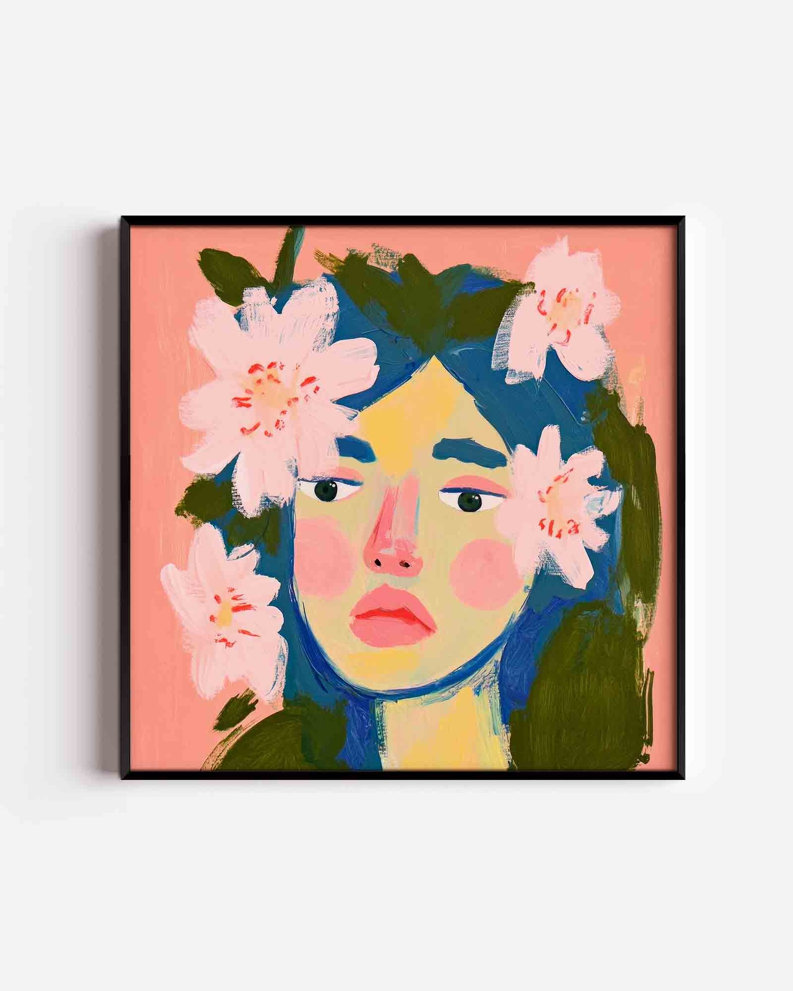 Bloemen en gezicht Poster
