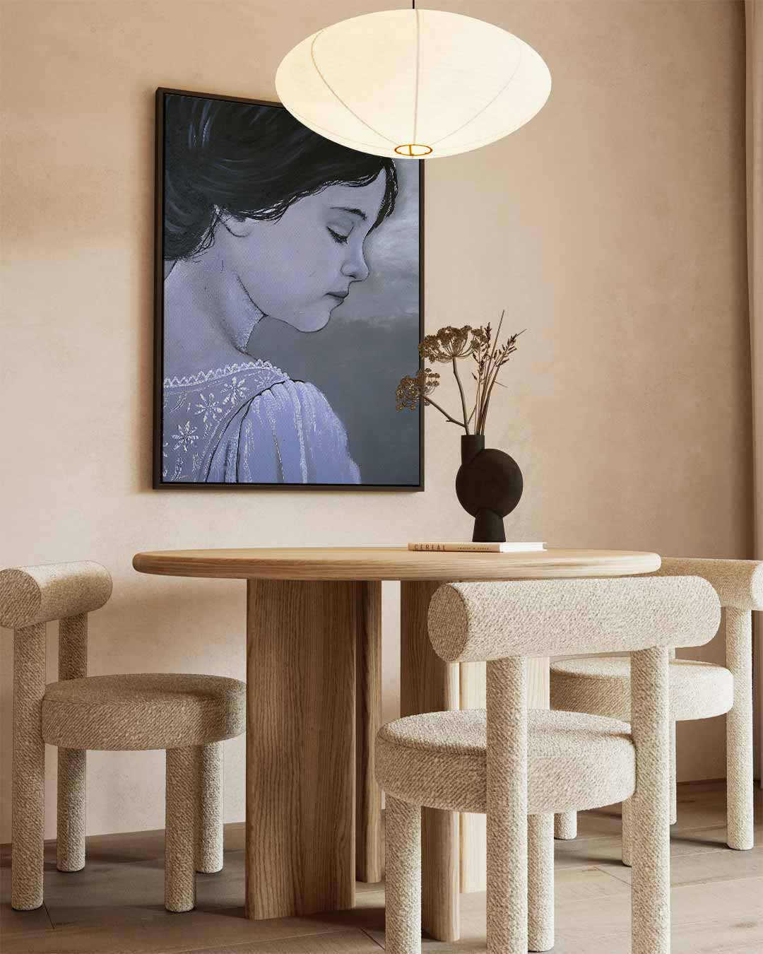 Dromerig Meisje in Grijstinten Kunstwerk-canvas-dibond-plexiglas-wanddecoratie-WallArtistic